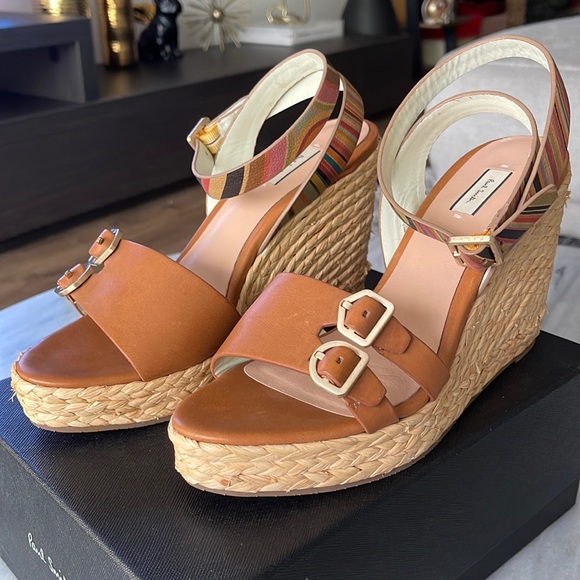 Paul Smith Swirl Tan Leather Raffia Wedge - Picture 1 of 8